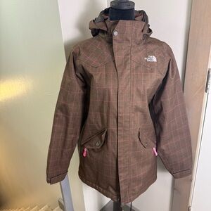 The North Face Brown Pink Plaid Snow Ski Jacket Vented Hooded Versatile Wms S